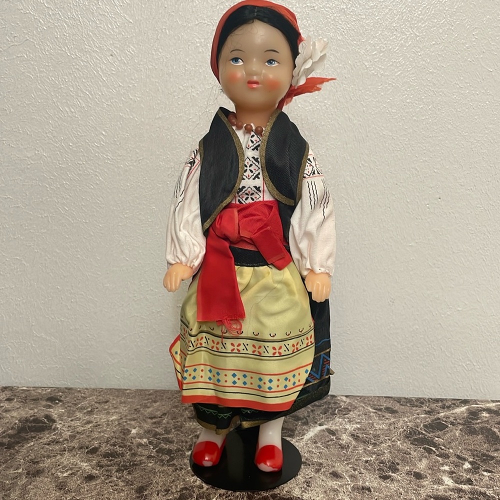 Vintage medium size folklore ethnic plastic doll collectible. 30 cm